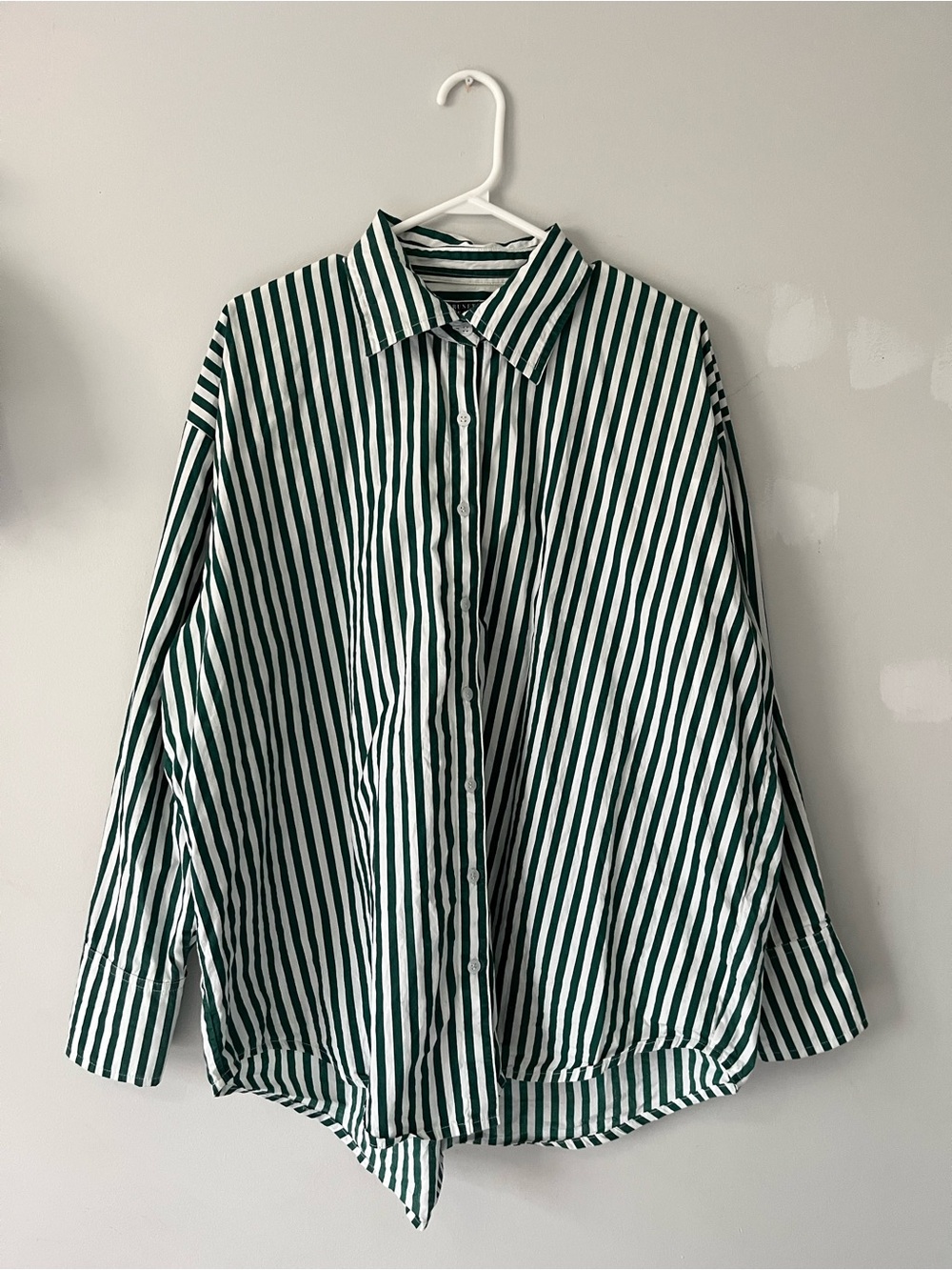 Brunette The Label oversized Green & White Vertical Stripe Button-Down Shirt